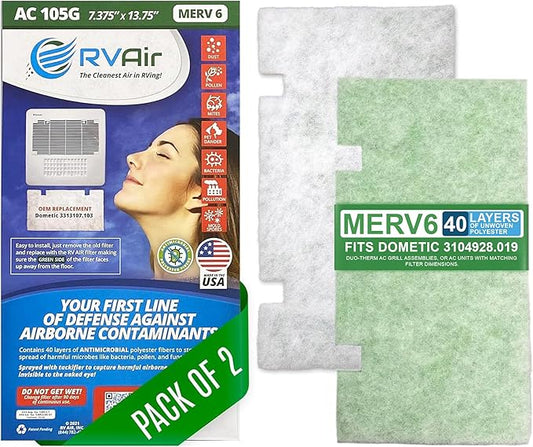 AC Filter - Air Conditioner Replacement Filters - RV Air Cleaner - Camper Accessories for Travel Trailers - Easy to Install Vent Filter - 13.75 x 7.375 x 0.75 in (2 Filters for AC 105G)