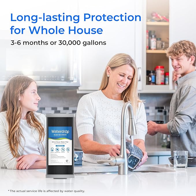 Waterdrop Whole House CTO Carbon Sediment Water Filter Cartridge Replacement for GE® FXHTC, GXWH40L, W10-PR, Culligan® RFC-BBSA,10"X4.5", 5 Micron, 3Pack