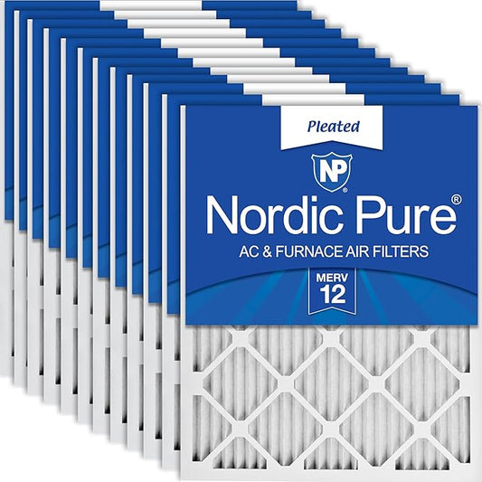 Nordic Pure 12x12x1 (11 3/4 x 11 3/4 x 3/4) Pleated MERV 12 Air Filters 12 Pack