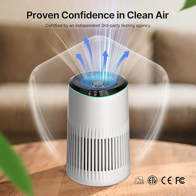 Air Purifiers for Bedroom Home, Air Purifier for Smoke Odors with Fragrance Sponge, Small Air Purifier with Sleep Mode for Bedroom Office, Blue Night Light, White, 1 Pack+3 Modes