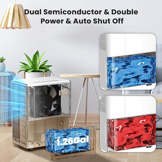 2,300 Sq.Ft Max 50 Pint/Day(Standard 22Pint/Day) Dehumidifier with Drain Hose, Auto Shut Off, 4.8L(1.26 Gal) Water Tank, Wheels & Handle, 30-80% Humidity Control for Home & Basements.