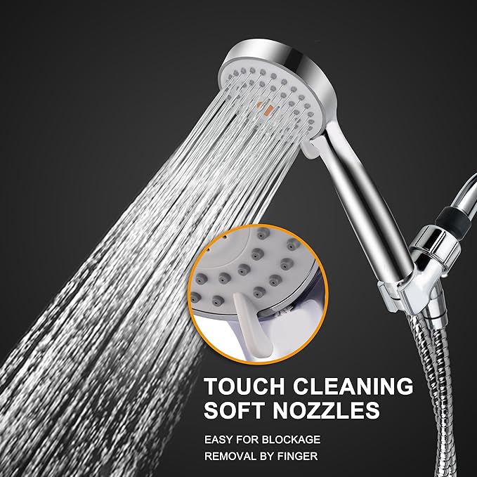 High Pressure Handheld Shower Head with Powerful Shower Spray against Low Pressure Water Supply Pipeline, Multi-functions, w/ 79'' Hose, Bracket, Chrome Finish