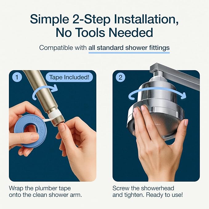 MyHalos® Filtered Shower Head for Hard Water Filter - High Pressure, Removes Chlorine - Shower Head Filter for Hard Water Softener Showerhead, Easy Install, For Hair & Skin, Filtering (Chrome)