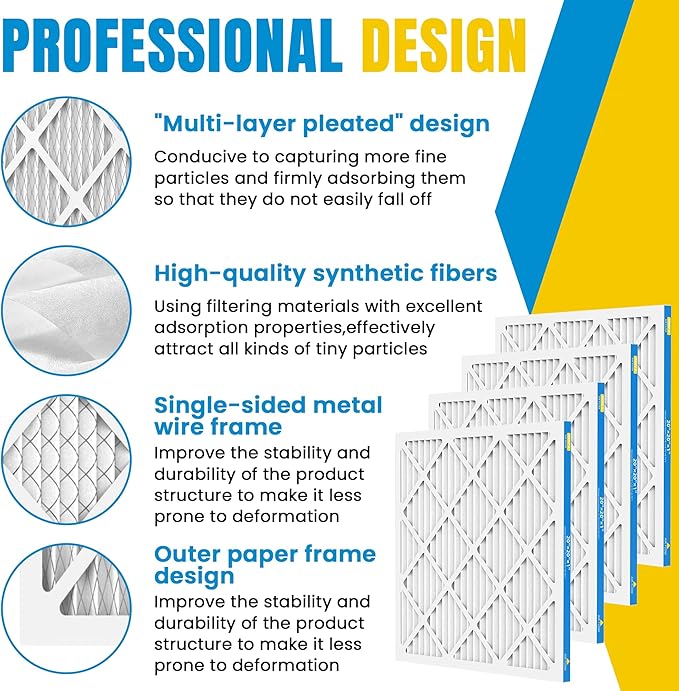 20x20x1 Air Filter,MERV 8,Furnace Air Filter for HVAC,Dust Defense-4packs by MIFLUS