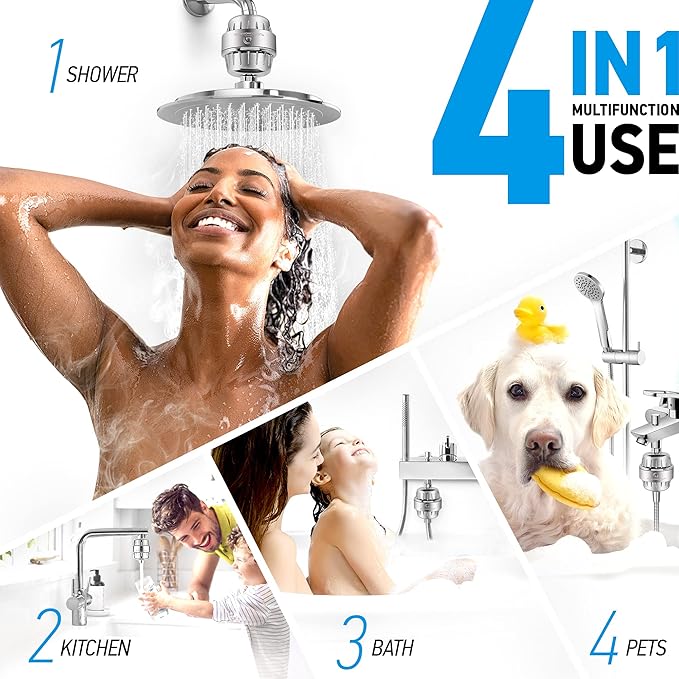 AquaHomeGroup Shower Head Filter for Hard Water – 20-Stage + 5 Replacement Cartridges – Removes Chlorine, Fluoride, and Other Chemicals – Vitamin C, E & A Shower Filter for Glowing Skin & Hair
