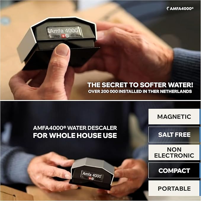 Amfa4000® Magnetic Salt-Free Whole House Water Softener System - 20000 G 5Fz, Hard Water Descaler, Compact Water Softener, Hard Water Conditioner for Whole House