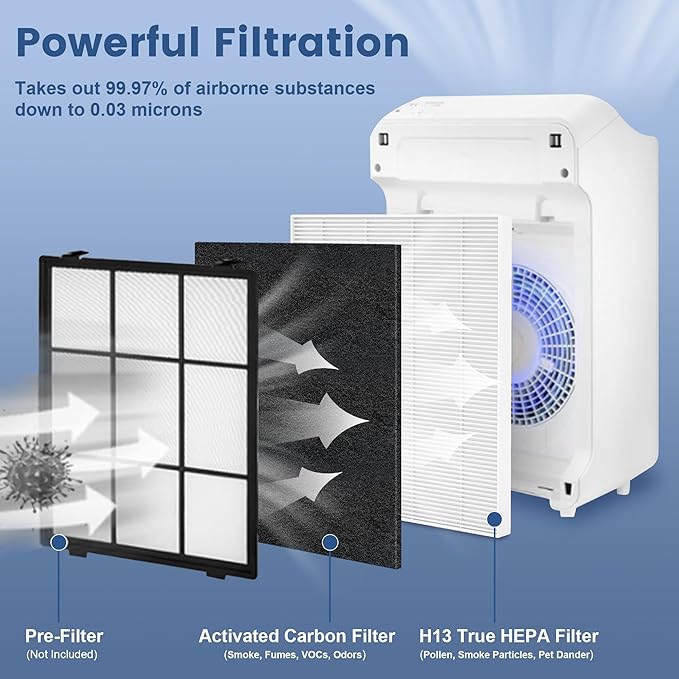C545 True HEPA Replacement Filter S Compatible with Winix C545, B151, P150, 9300 Air Purifier, Winix S Filter 1712-0096-00 2522-0058-00, 2 Pack H13 True HEPA Filter and 8 Activated Carbon Filters
