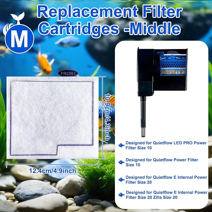 10 Pack Medium Filter Cartridges Compatible with Aqueon Replacement Filter Cartridges with Aqueon QuietFlow LED PRO Power Size 10 & E Internal Power Size 20