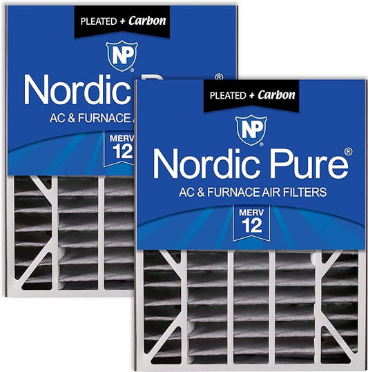 Nordic Pure 20x25x5 (19_3/4 x 24_1/4 x 4_7/8) Air Bear Air Filter Replacement MERV 12 Pleated + Carbon 2 Pack