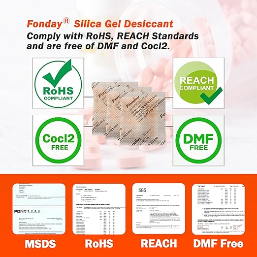 10Gram [30 Packets] Fonday Rechargeable Silica Gel Desiccant Packets Fast Reactivate Desiccant Bags Moisture Indicating Orange to Green