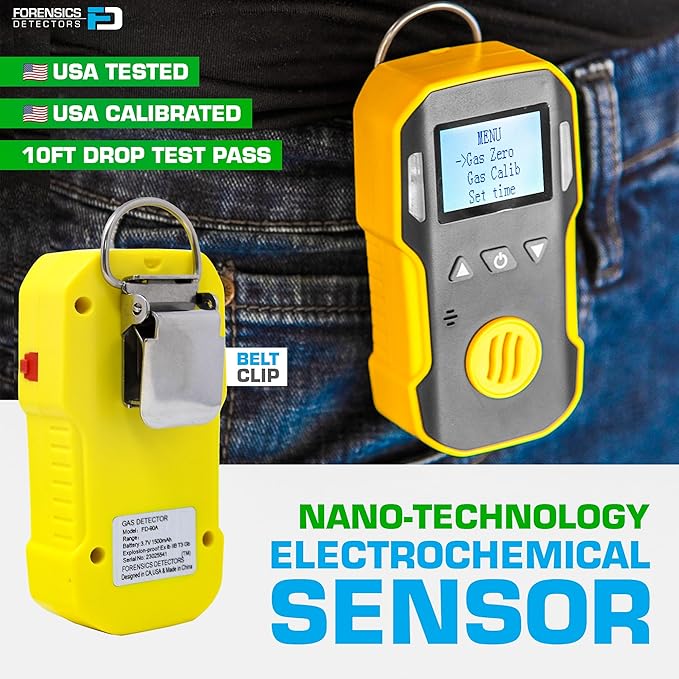 H2S Monitor by Forensics | USA NIST Calibration & Certificate | Dust & Explosion Proof | USB Recharge | Sound, Light and Vibration Alarms | 0-100ppm H2S |