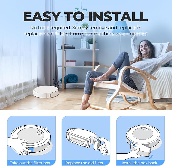 Filter Replacement for Roomba E I & J Series i7 i7+/plus i3 i3+ E5 E6 E7 i4 i6 i6+ i8 i8+ Vacuum Cleaners Parts, 18 Pack 4639161 High Efficiency Filters + 1 Cleaning Brush