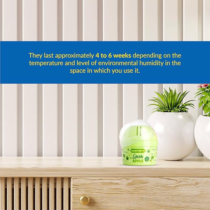 HUMYDRY® - Pack of 12 Mini Units - Dehumidifier and Air Freshener - 2.6 oz - Moisture Absorbers - Prevents bad odors - Green Apple Scent - For small spaces