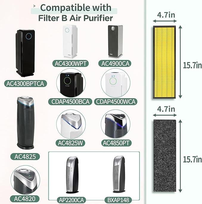 [PET FRIENDLY] AC4825 HEPA Filter B Replacement Compatible with Ger-mGuardian Filter Replace AC4820 AC4825 AC4300 CDAP4500 AC4850 AC4900 and More, 4x H13 HEPA w/ Activate Carbon+4x Extra Pre-Filters