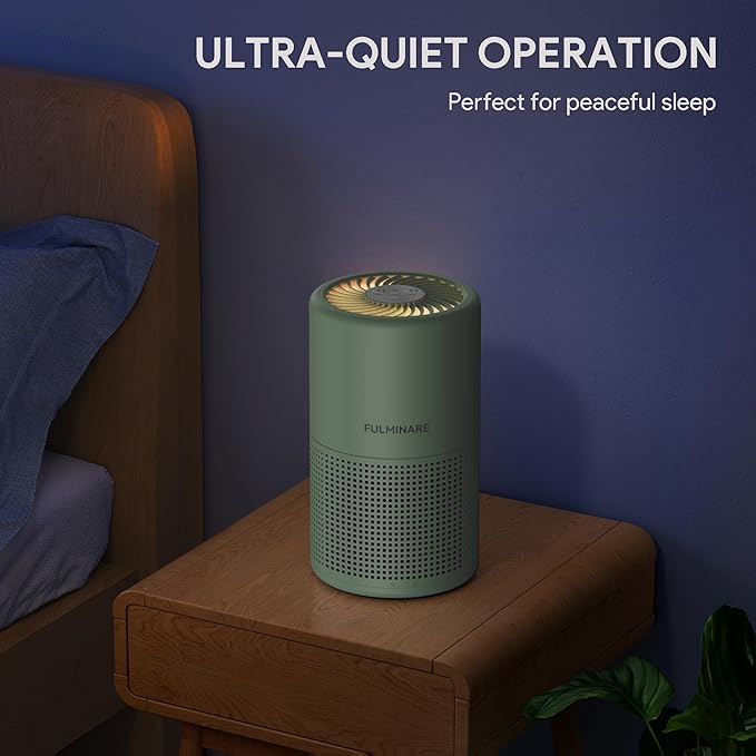 FULMINARE Air Purifiers for Bedroom H13 True HEPA Air Filter, Quiet Air Cleaner With Night Light, Portable Small Air Purifier for Home, Office, Living Room (Green)