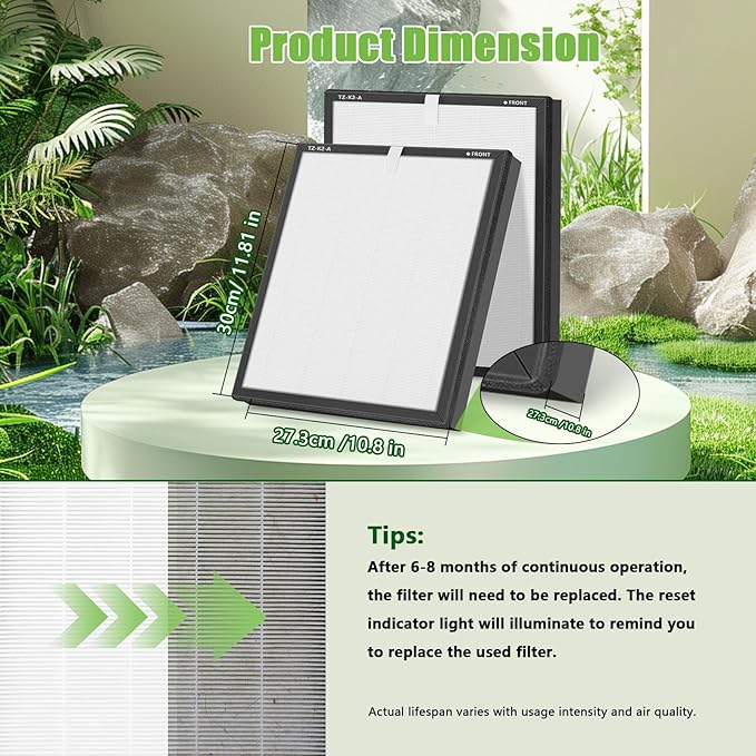 TZ-K2 Replacement Filter for ToLife Air Purifier, Ture H13 HEPA TZ K2 A Air Purifer Filter, 4 Pack