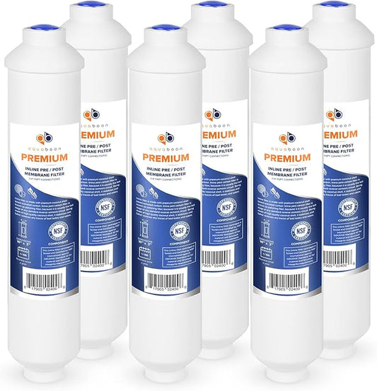 Aquaboon T33 Inline Carbon Filter - 1/4 Inline Water Filter for Refrigerator T33 Inline Ro Post/Granular Activated Carbon (GAC) Polishing Water Filter Cartridge for Reverse Osmosis System 6-Pack
