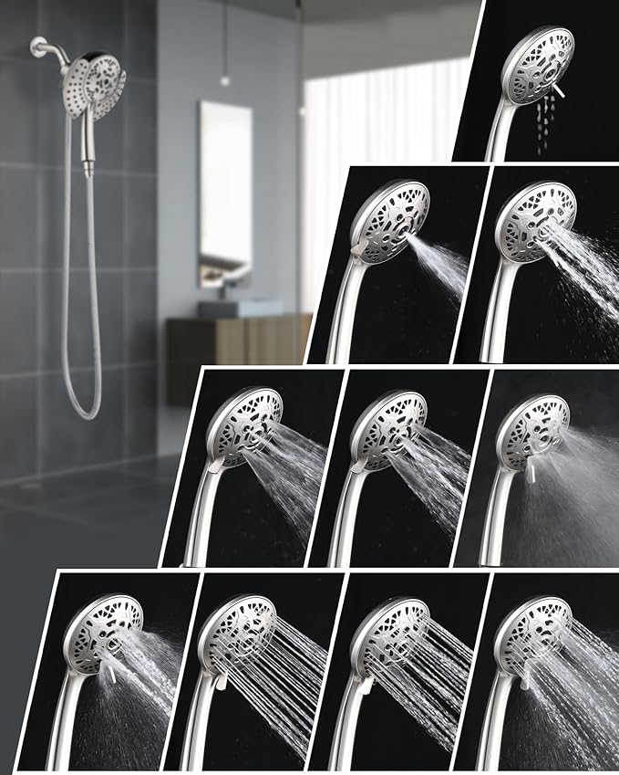 2.5GPM Shower Heads with Handheld Spray Combo: 7.2" Rainfall Shower Head & Hand Held Shower Head 2-IN-1 Shower Head with 60" Rotatable Stainless Steel Hose Nickel, Shower Trim Systems