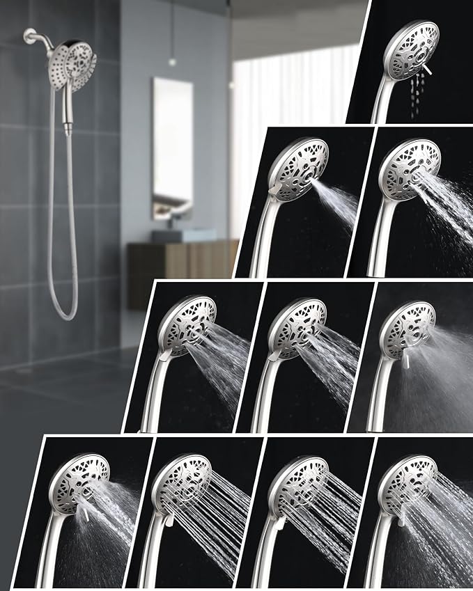 Shower Heads with Handheld Spray Combo: 7.2" Rainfall Shower Head & Handheld Shower Head 2-IN-1 Shower Head with 60" Rotatable Stainless Steel Hose Nickel, Shower Trim Systems