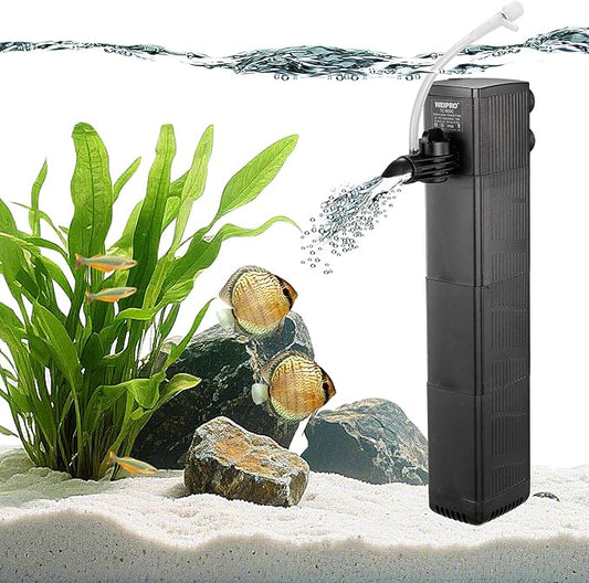 Internal Fish Tank Filter with 3-Stage Biochemical Sponge Filtration, 10W Adjustable Water Flow Submersible Aquarium Filter Pump for 20~40 Gal Freshwater or 15~25 Gal Saltwater, TC-900C(190GPH)