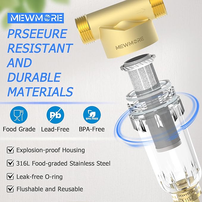 WHC40 Sediment Filter, 40 & 100 & 200 Micron Reusable Spin Down Sediment Water Filter, Whole House Water Filter for Well Water, Home Pre-filtration System, 1" MNPT + 3/4" FNPT + 3/4"MNPT
