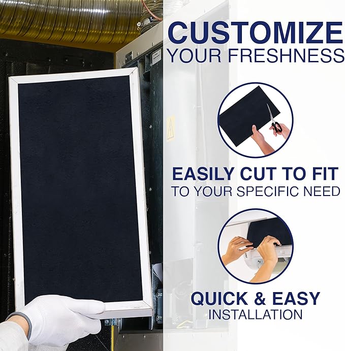 Cut To Fit Air Filter - Carbon Pad Pre Filter forAir Purifiers, AC, Furnace, Trash Cans and Dust, 1/6" thick, 16" x 48" Sheets - 1 Pack
