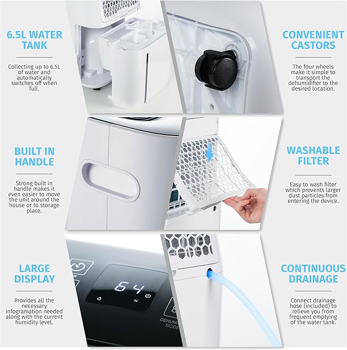 Nyxi 4,500 Sq Ft Home Dehumidifier, Most Efficient Energy Star, XL 1.7 Gallon Tank, Drain Hose, Digital Humidity Control & 24-Hour Timer, Removes Moisture 50 Pints from Rooms, Laundry, Office