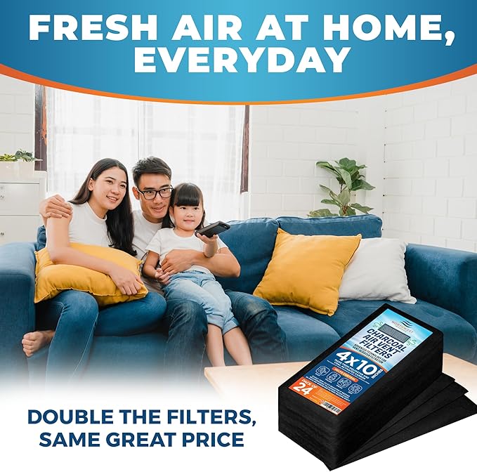 Activated Carbon Air Vent Filters for Home - 4" x 10" Dust Control Activated Charcoal Floor Vent Filters - Air Filter Freshener for Home Vents to Purify Indoor Air and Homes - (24-Pack)