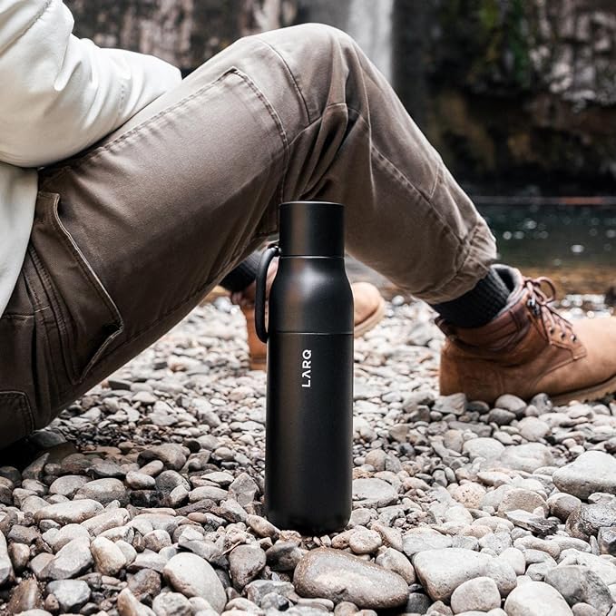 LARQ Flip Top 17 oz Insulated Stainless Steel Water Bottle With Straw | Thermos, BPA Free | Reusable Bottle for Sports, Gym, Travel | Keeps Drinks Cold 24 Hours, Obsidian Black