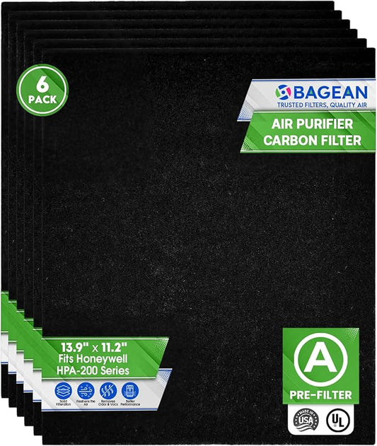 Bagean Activated Carbon Pre Filter A Replacement - Compatible with Honeywell HPA200 Air Purifier Series - Fits Honeywell HPA200 Prefilter A - Air Filters Absorb Odors and Freshen Your Home (6-Pack)