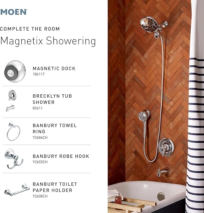 Moen Engage Chrome Magnetix 2-in-1 Combo Rain Showerhead with Detachable Handheld Shower Spray, Featuring Magnetic Docking System, 26009