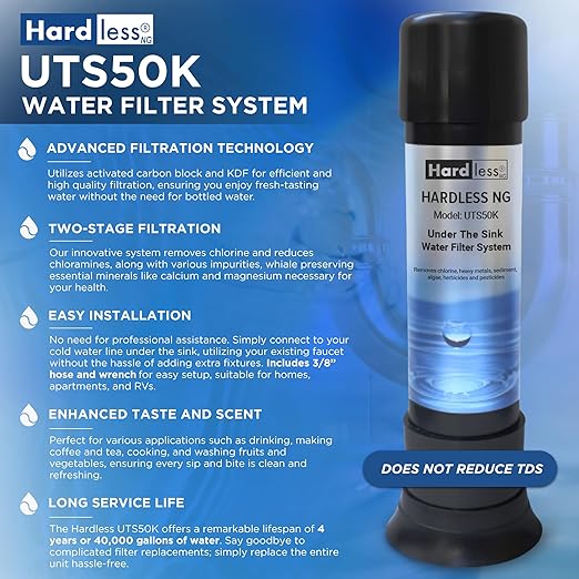 Under The Sink Water Filter - Removes Chlorine, Sediment, & Impurities for Cleaner, Better Tasting Water, Dual-Stage Filtration - Good for 4-Year Lifespan or 40,000 Gallons Capacity