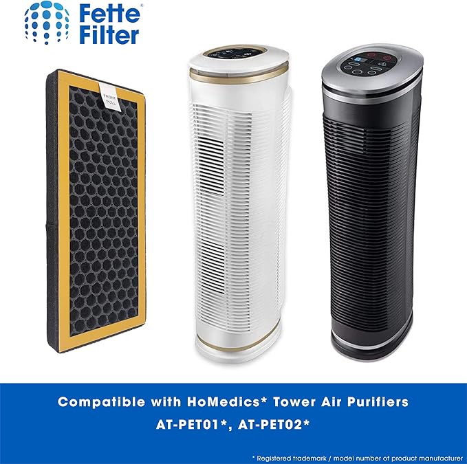 Fette Filter - Air Purifier Activated Carbon Filter Compatible with HoMedics TotalClean PetPlus. Compare to Part # AT-PET01, AT-PET02, AT-PETODR - Pack of 2