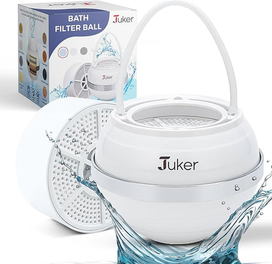 JUKER Bath Water Filter for Tub - 8 Stages-Bathtub Water Filter Removes Hundreds of Contaminants- Hard Water Softener- Improves Your Bath water for Healthier Skin, Hair and Nails Condition - White