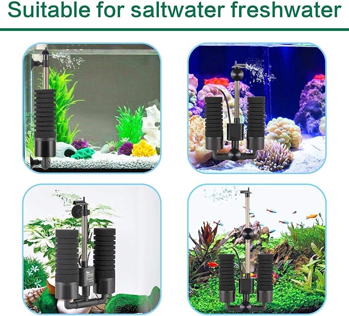 AQQA Aquarium Electric Power Sponge Filter,3W/5W Silence Submersible Foam Filter,Sponges Bio Ceramic Media Balls Double Filter for Saltwater Freshwater Fish Tank (M)