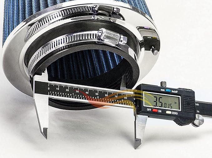 BLUE 3.5" 89 mm Inlet Truck Cold Air Cone Replacement Performance Washable Clamp-On Dry Air Filter (8" Tall)