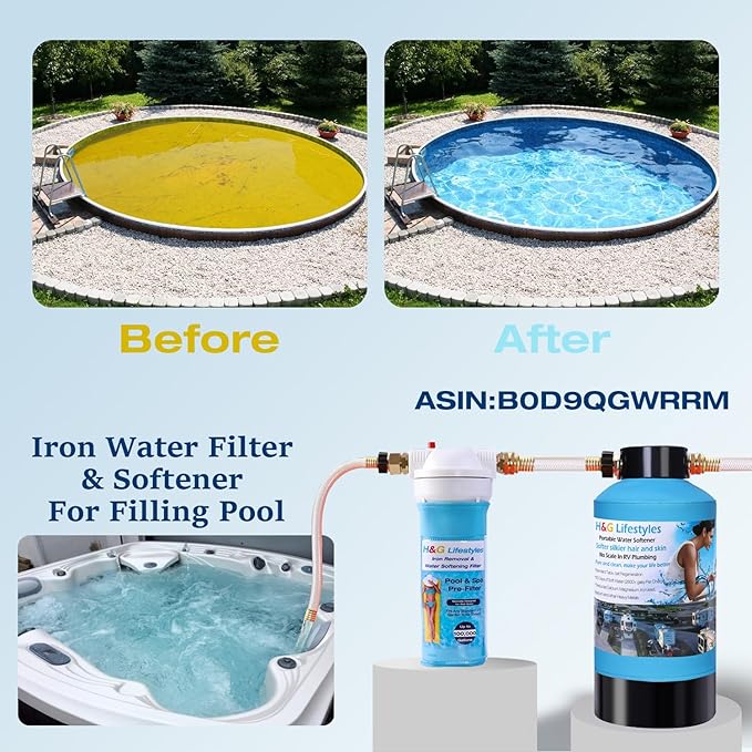 H&G lifestyles Hose Filter for Filling Pool,Iron Filter for Garden Hose,Remove Iron Manganese Calcium for Well Water, Water Softener Fits Standard 3/4" GHT Thread, Up to 75,000 Gallons