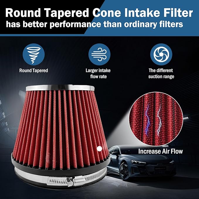 Universal Clamp-On Air Intake Filter, High Performance, Washable Filter, Replacement Air Filter, Flange Diameter 6inch/152mm (Red)