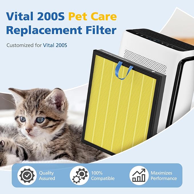 Vital 200S Pet Care Replacement Filter Compatible with LEVOIT Vital 200S Air Purifier, 3-in-1 Filtration with Activated Carbon Vital 200S-P Filter, Vital 200S-RF-PA (LRF-V201-YUS), 2 Pack, Yellow