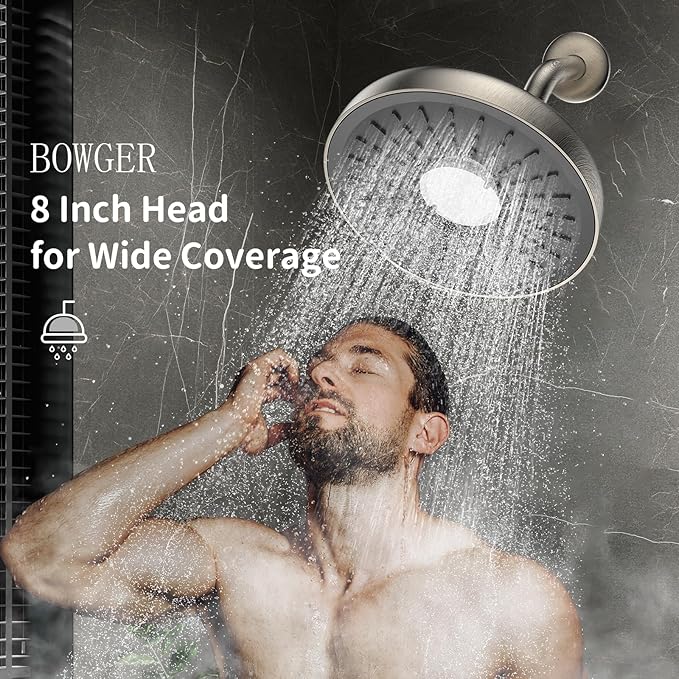 Filtered Shower Head- 8 Inches High Pressure Fixed Rain Showerhead with Filter - filtro para ducha de baño (Blushed Nickel)