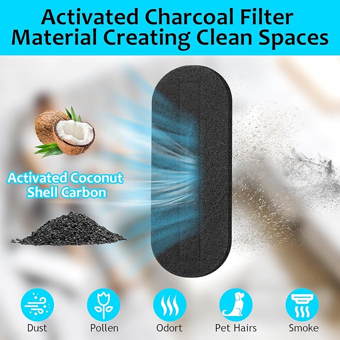 2025 Upgrade 10pcs Ceiling Fan Filters for Blades Easy-Stick Strong Fixity Activated Coconut Carbon Fan Filter for Ceiling Fan, Universal Fan Blade Air Fresh Purifier Cat Litter Box Filter, Black