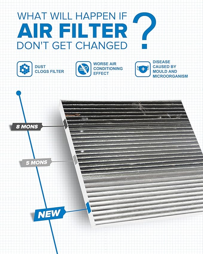 PHILTOP Cabin Air Filter, Replacement for Sonata 2006-2010, Santa Fe 2007-2009, Optima 2006-2010, Azera 2006-2008, Premium ACF059(CF10381) Cabin Filter with Activated Carbon, Filter Up Dust Pollen