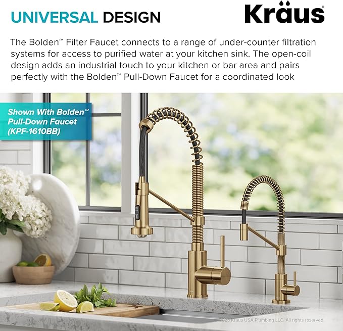 KRAUS Bolden Single Handle Drinking Water Filter Faucet for Reverse Osmosis or Water Filtration System in Brushed Brass, FF-104BB