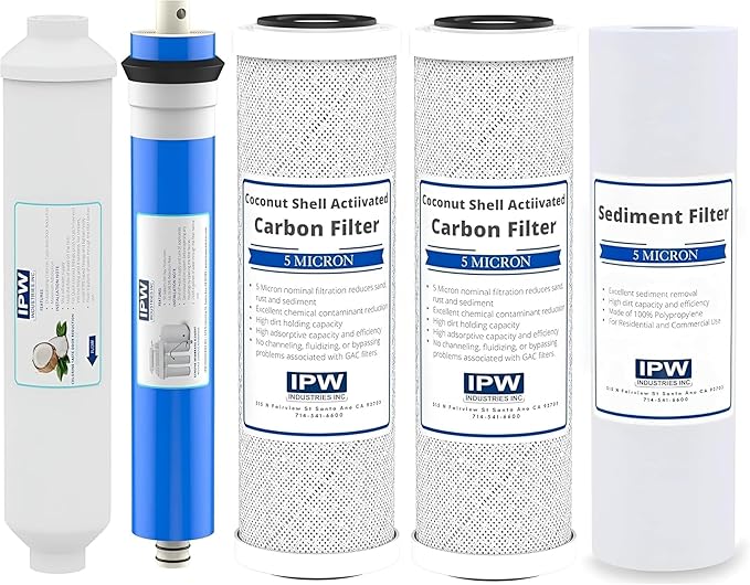 IPW Industries Universal 5-Stage Under Sink Reverse Osmosis Replacement Filter Kit | Replace Every 6-12 Months for Pure, Refreshing Water