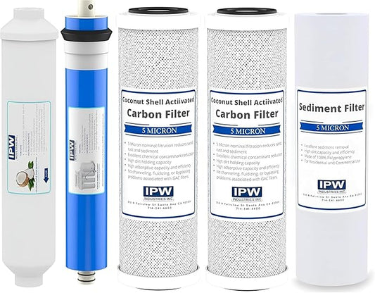 IPW Industries Universal 5-Stage Under Sink Reverse Osmosis Replacement Filter Kit | Replace Every 6-12 Months for Pure, Refreshing Water