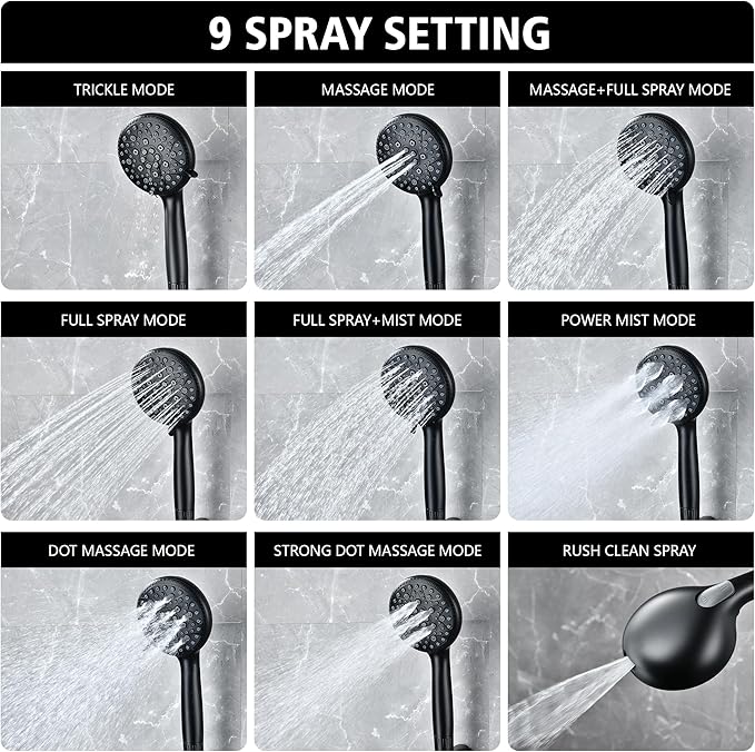 SUMERAIN Hard Water Filter Showerhead with 9 Spray Modes, KDF filtration & Vitamin C Skin Care 3-Month Replacement Filter for California/Texas/Illinois, Matte Black