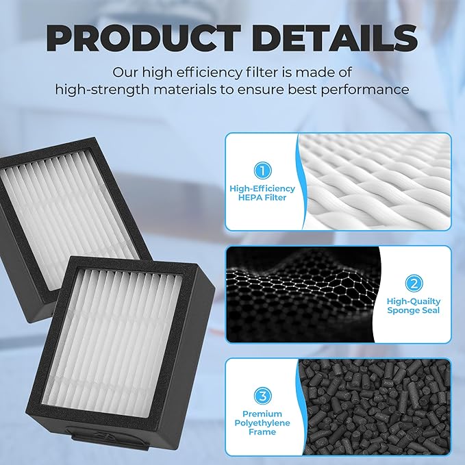 Filter Replacement for Roomba E I & J Series i7 i7+/plus i3 i3+ E5 E6 E7 i4 i6 i6+ i8 i8+ Vacuum Cleaners Parts, 18 Pack 4639161 High Efficiency Filters + 1 Cleaning Brush