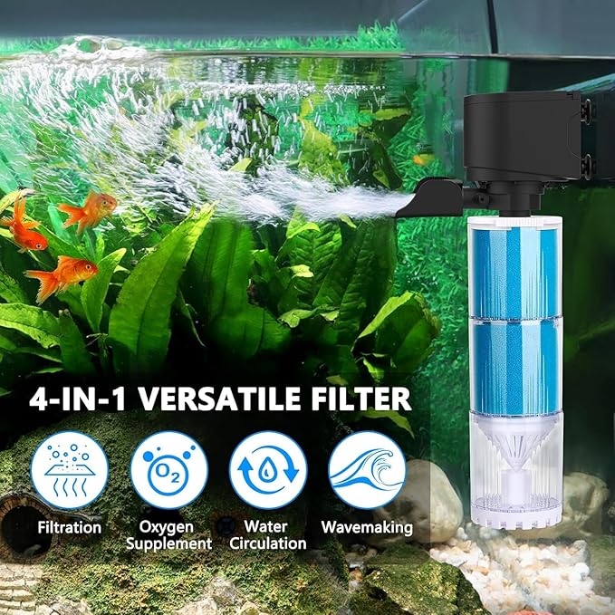 fishkeeper Aquarium Filter, Fish Tank Filter with Adjustable Bubble Output, Ultra Silent Filtration/Oxygenation/Circulation & Physical Sponge Double Filtration for 25 to 75 Gallon Tank
