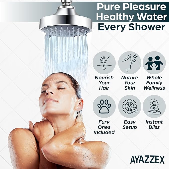 Filtered Shower Head – High Pressure 23 Stage Shower Filter for Hard Water – Removes Chlorine, Heavy Metals & Harmful Substances, Water Softener, Bonus Cartridge Included