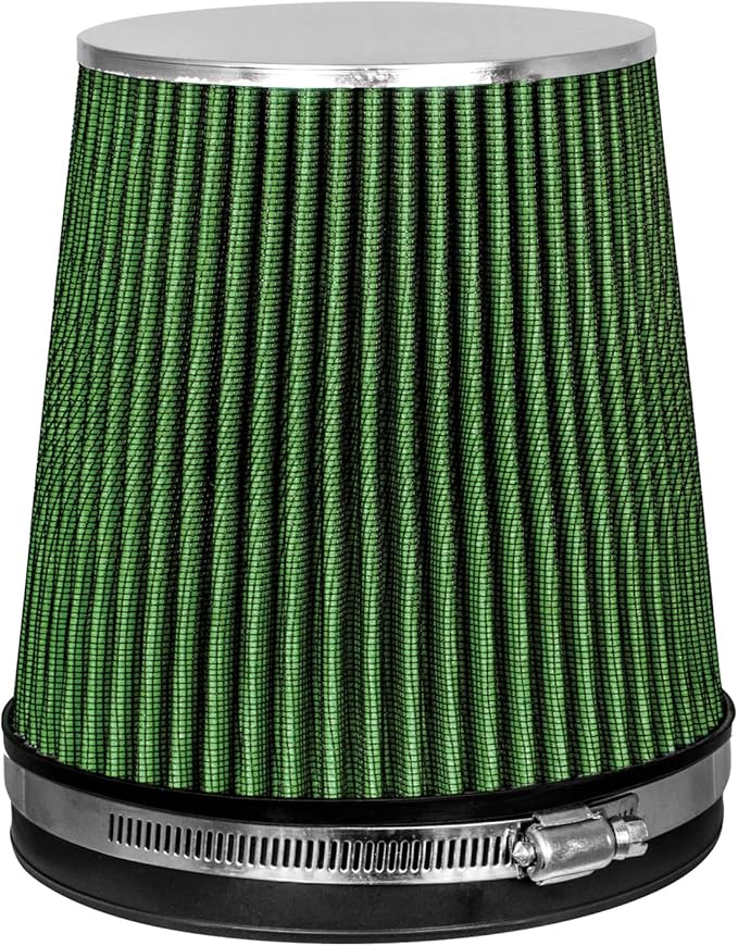GREEN Inlet Cold Air Intake Cone Replacement Performance Washable Clamp-On Dry Air Filter (Truck Short 6")